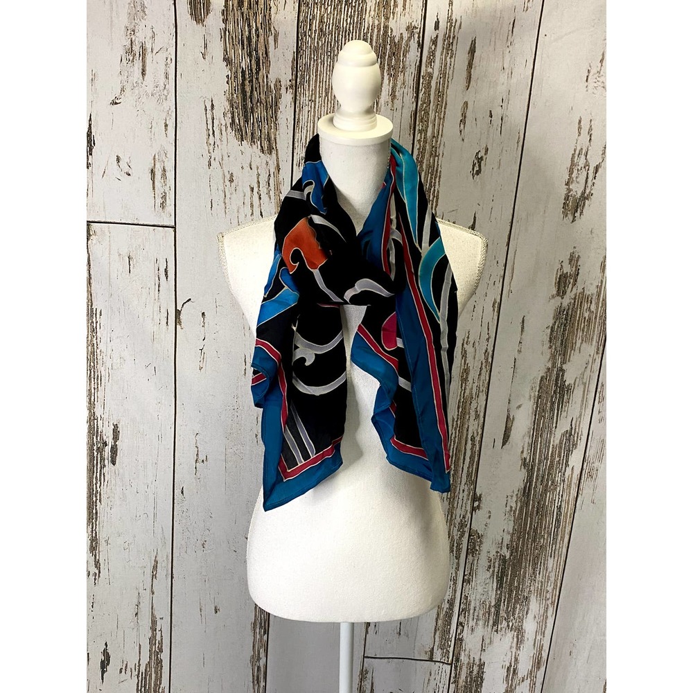 Vintage Style Black/Pink/Teal/Gray Chiffon Scarf